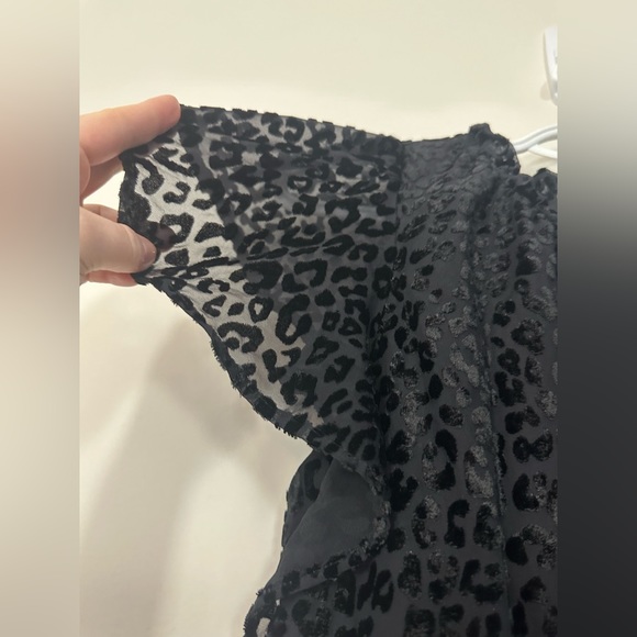 Loft babydoll velvet embossed leopard print frilly high neck party dress - Picture 7 of 12